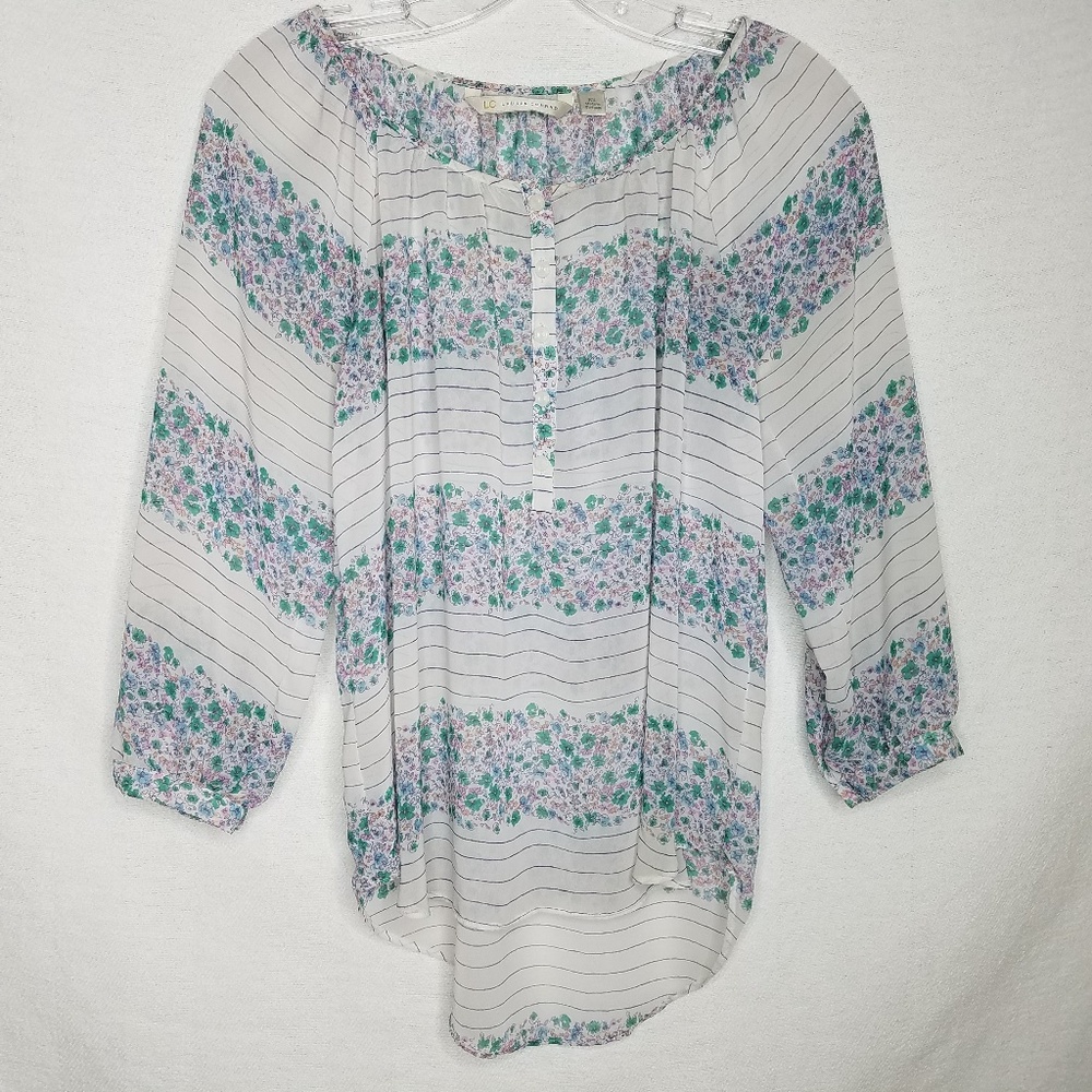 LC Lauren‎ Conrad Blouse Floral Striped Sheer XS